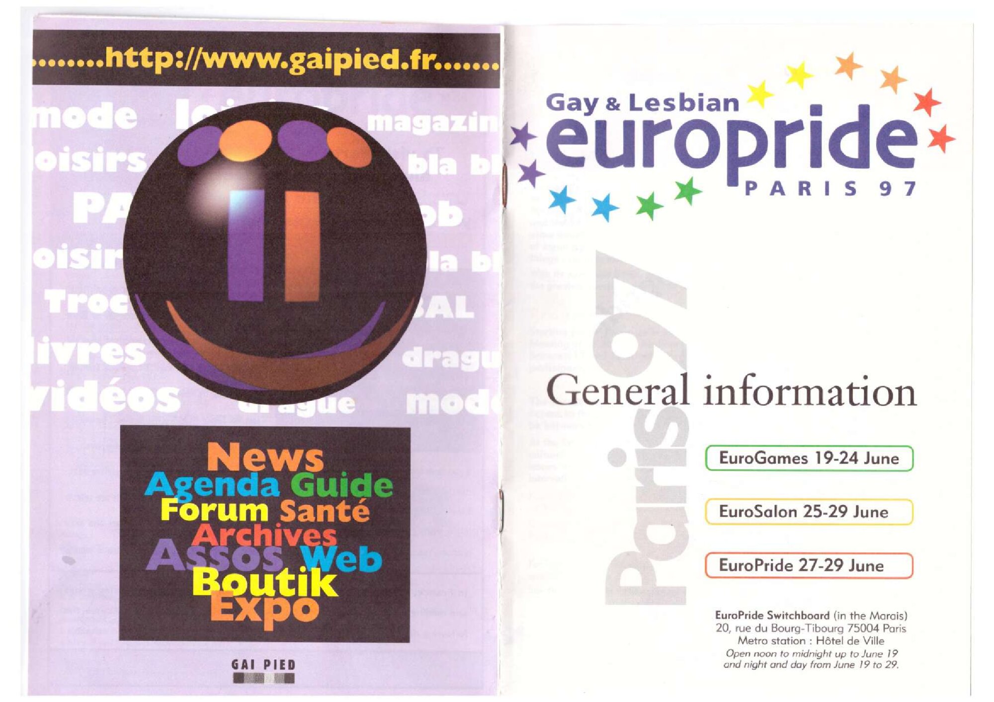 Europride Parigi 1997 - Copertina libretto