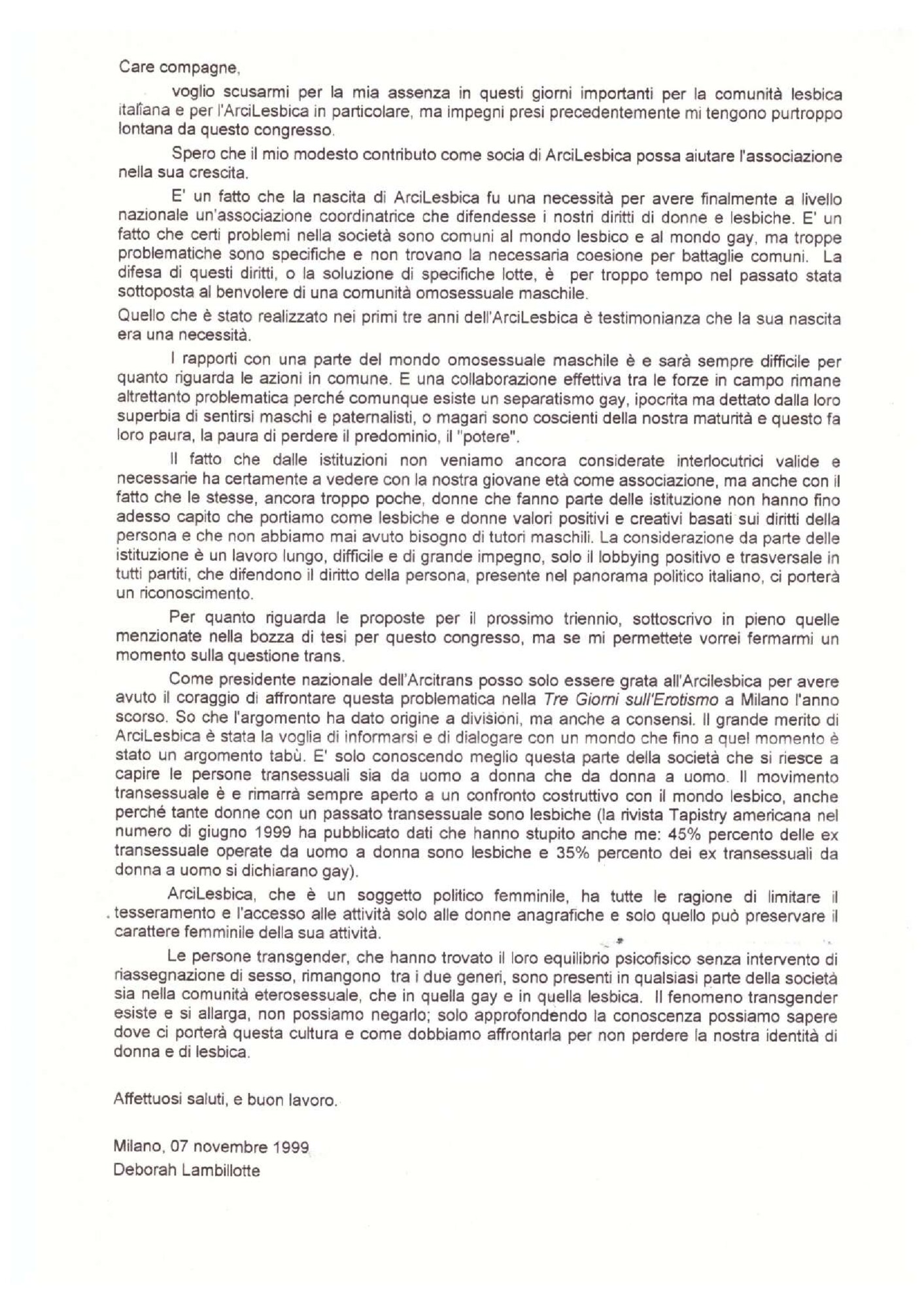 2° Congresso Nazionale ArciLesbica - Contributo Deborah Lambillote