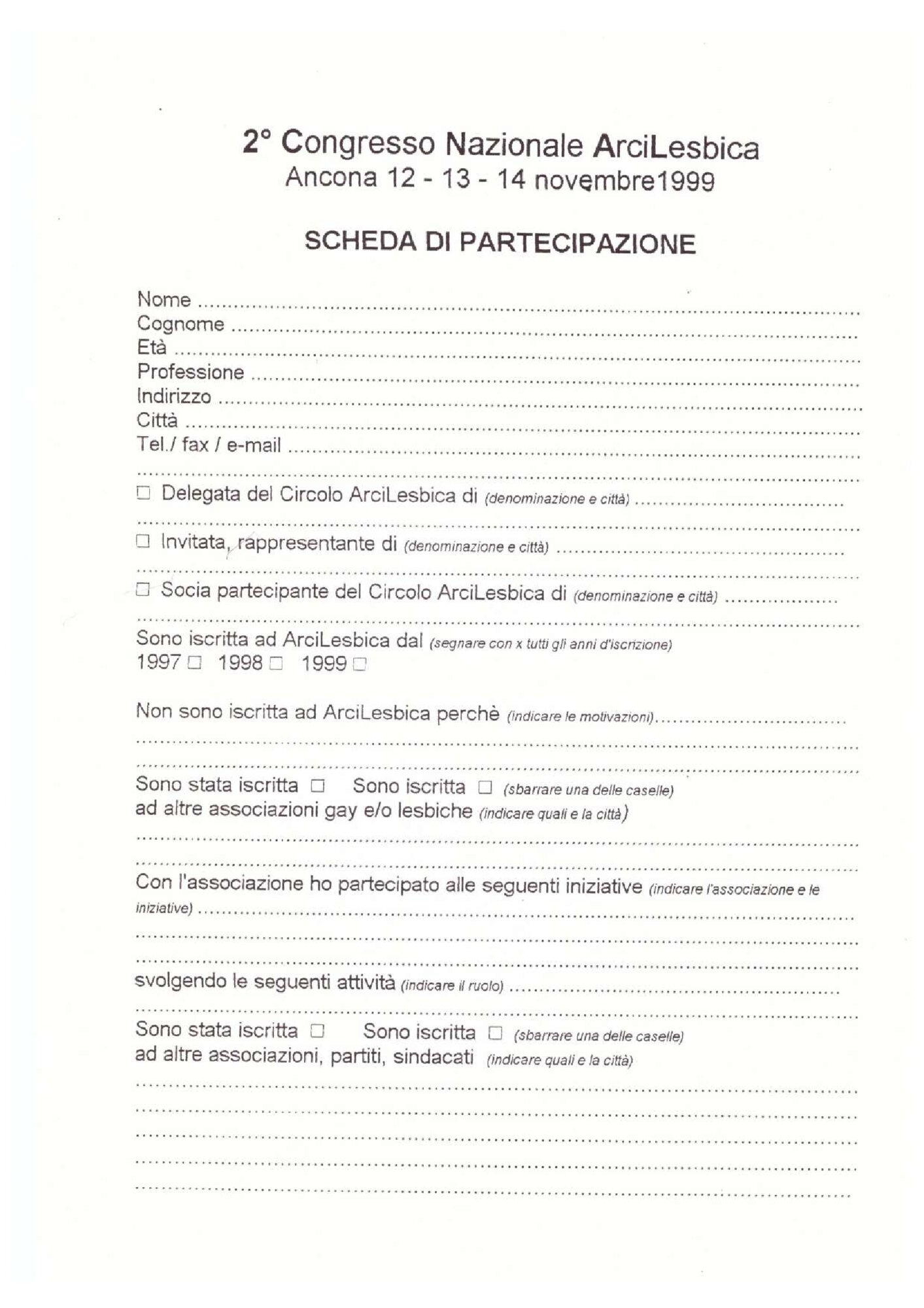 2° Congresso Nazionale ArciLesbica 12-14 novembre 1999