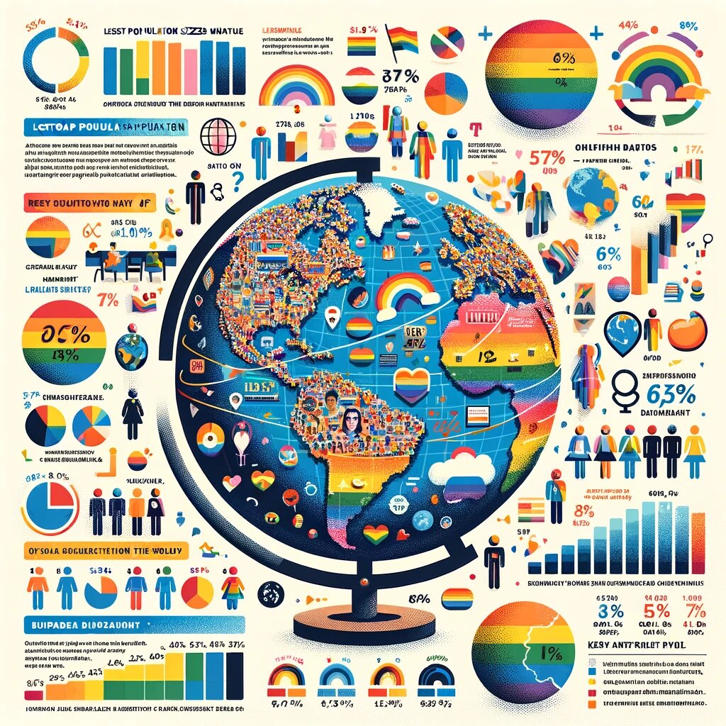 DALL·E 2023-11-27 14.35.53 - An illustrative infographic image providing an overview of research on the LGBTQIA- population. The image features a globe in the center, surrounded b.png